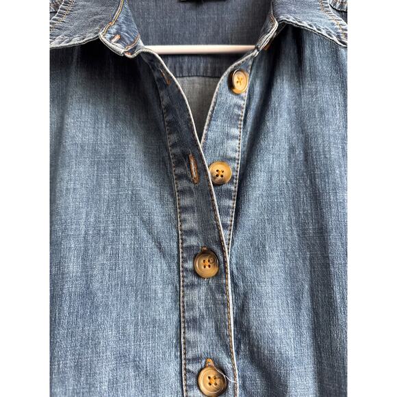 Lilla P blue Denim collared midi dress button front short sleeves small - Picture 8 of 13